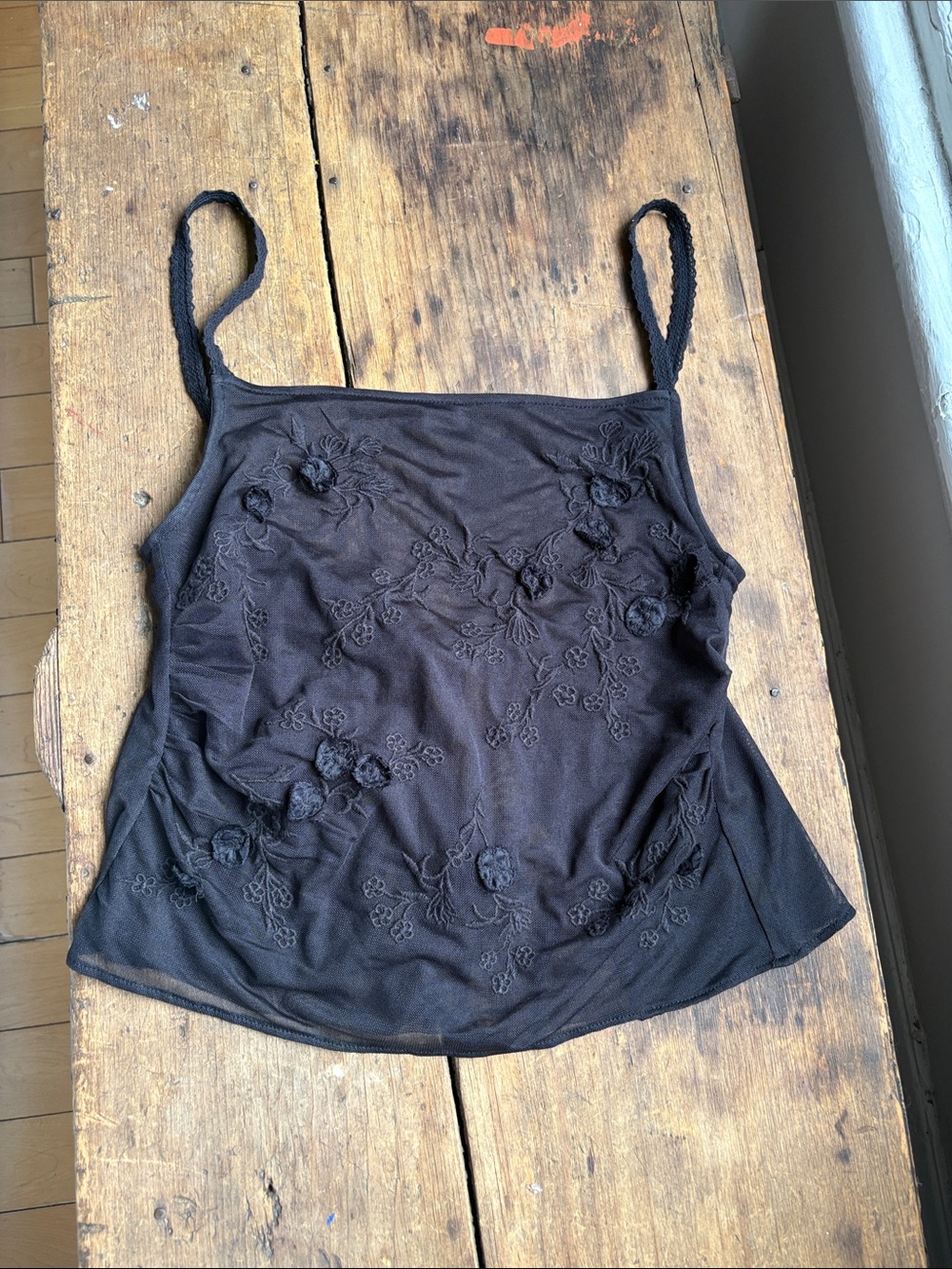 Black Floral Embroidered Cami Top